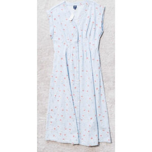 Gap Denim Pleated Waist Denim Dress Light Blue Floral Midi Womens Size M NWT